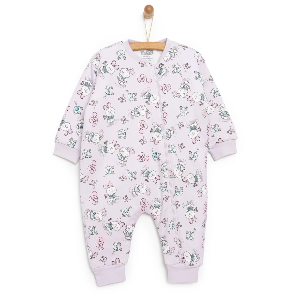 HelloBaby Kız Bebek Uyku Tulumu İnterlok Fermuarlı 2 TOG Bisiklet Yaka Ribanalı Paça Uzun Kol Mor