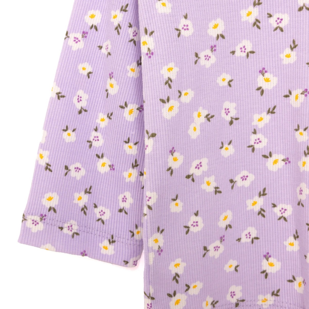 HelloBaby Kız Bebek Pijama Takımı Çiçek Desenli Bisiklet Yaka Reçme Paça Uzun Kol Mor
